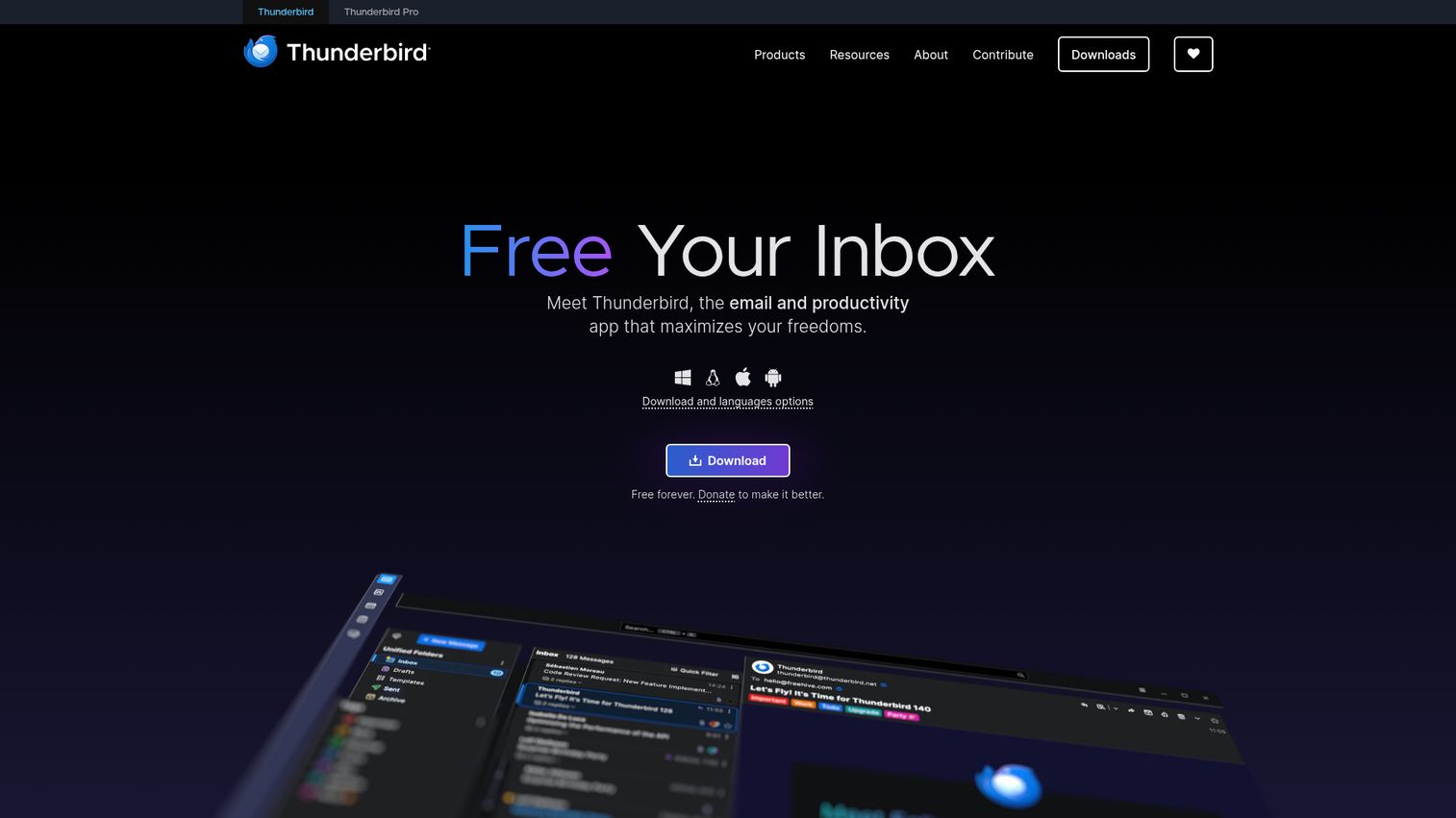 Thunderbird homepage