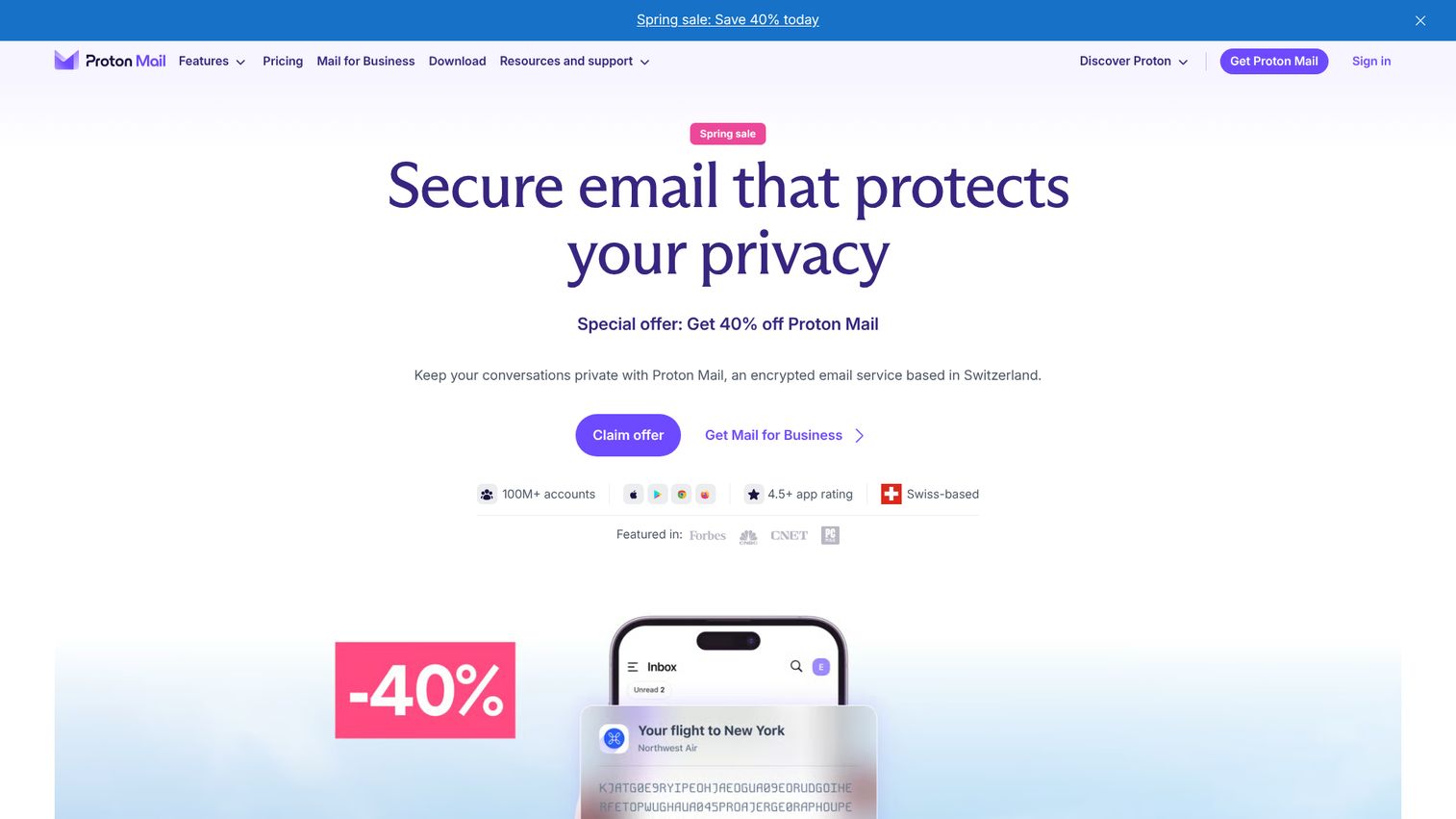 Proton Mail homepage