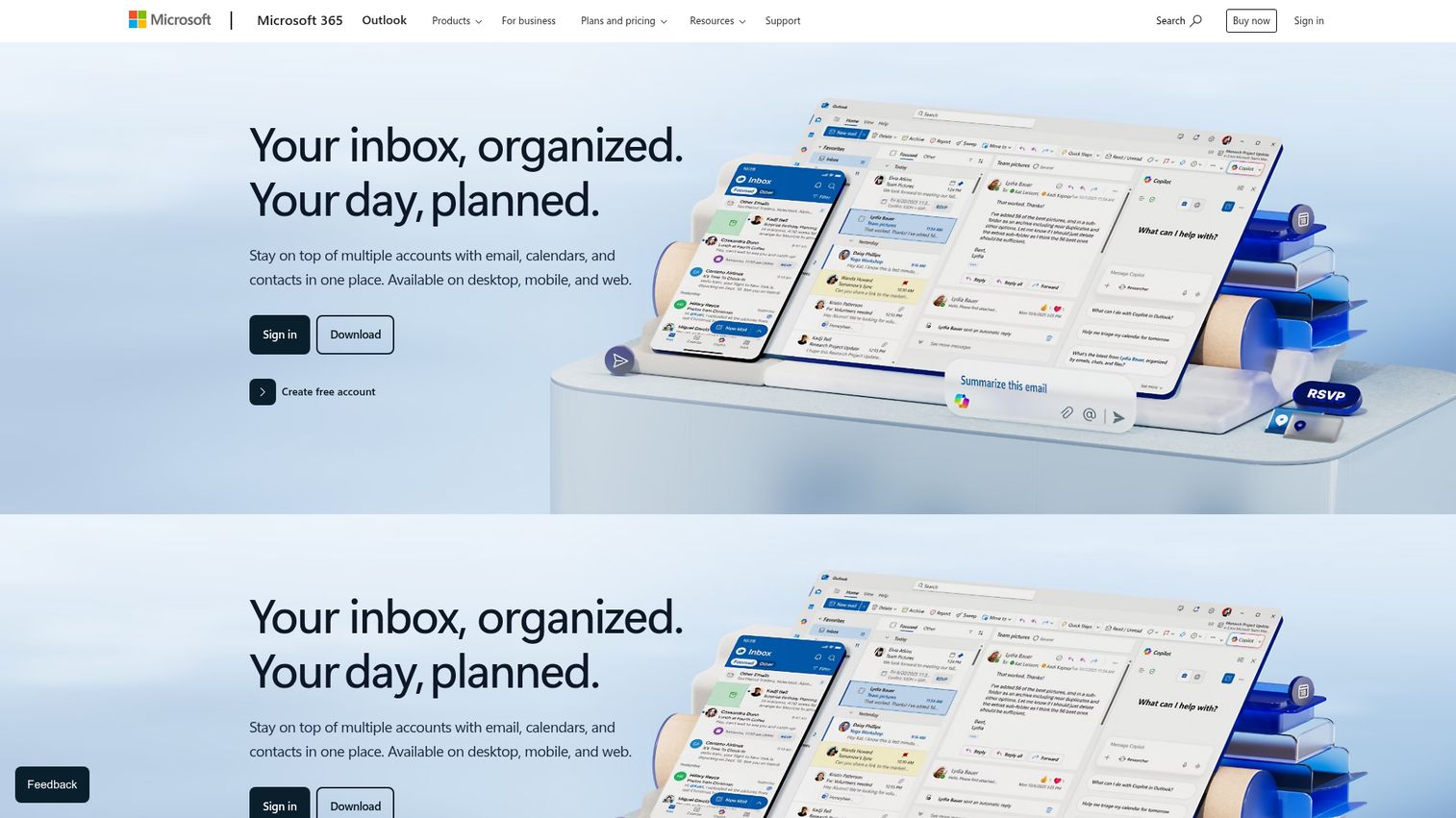 Microsoft Outlook homepage