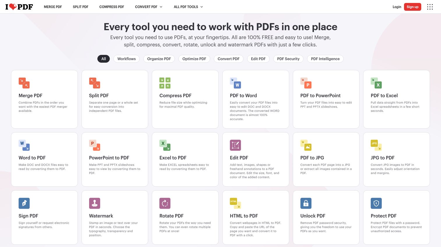 iLovePDF homepage