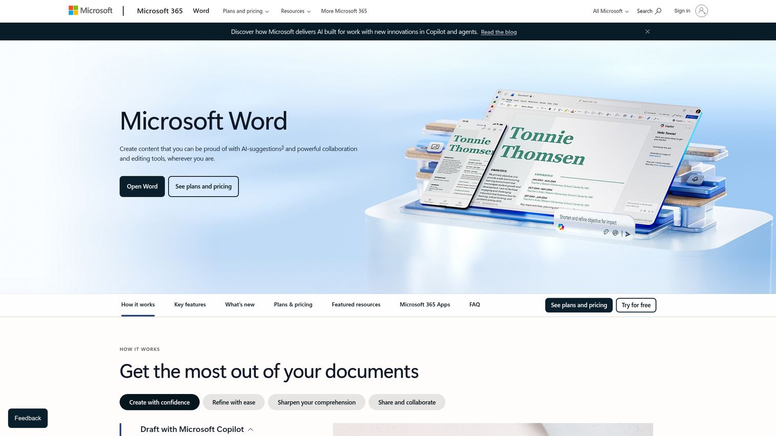 Microsoft Word homepage