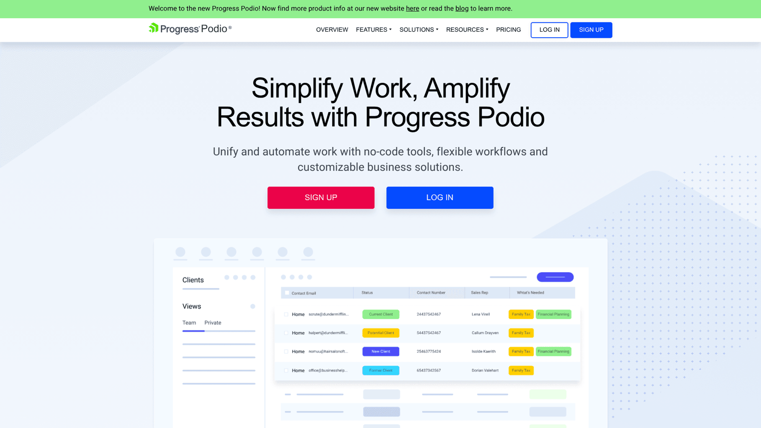 Podio homepage