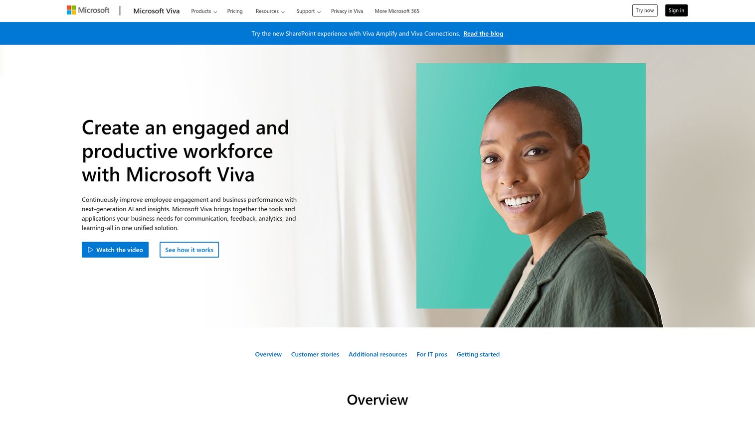 Microsoft Viva homepage