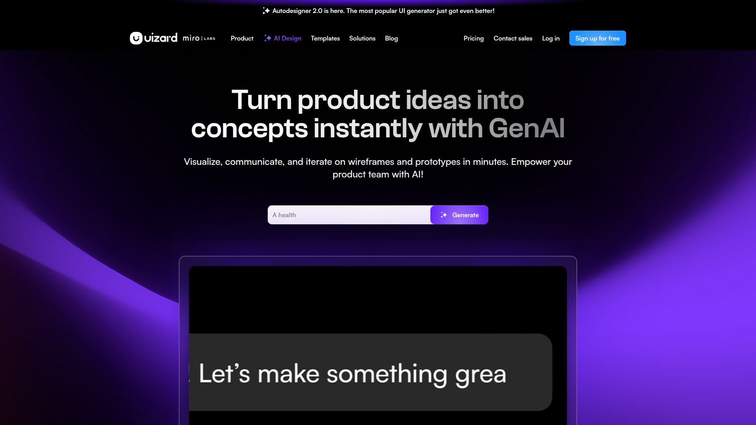 Uizard homepage