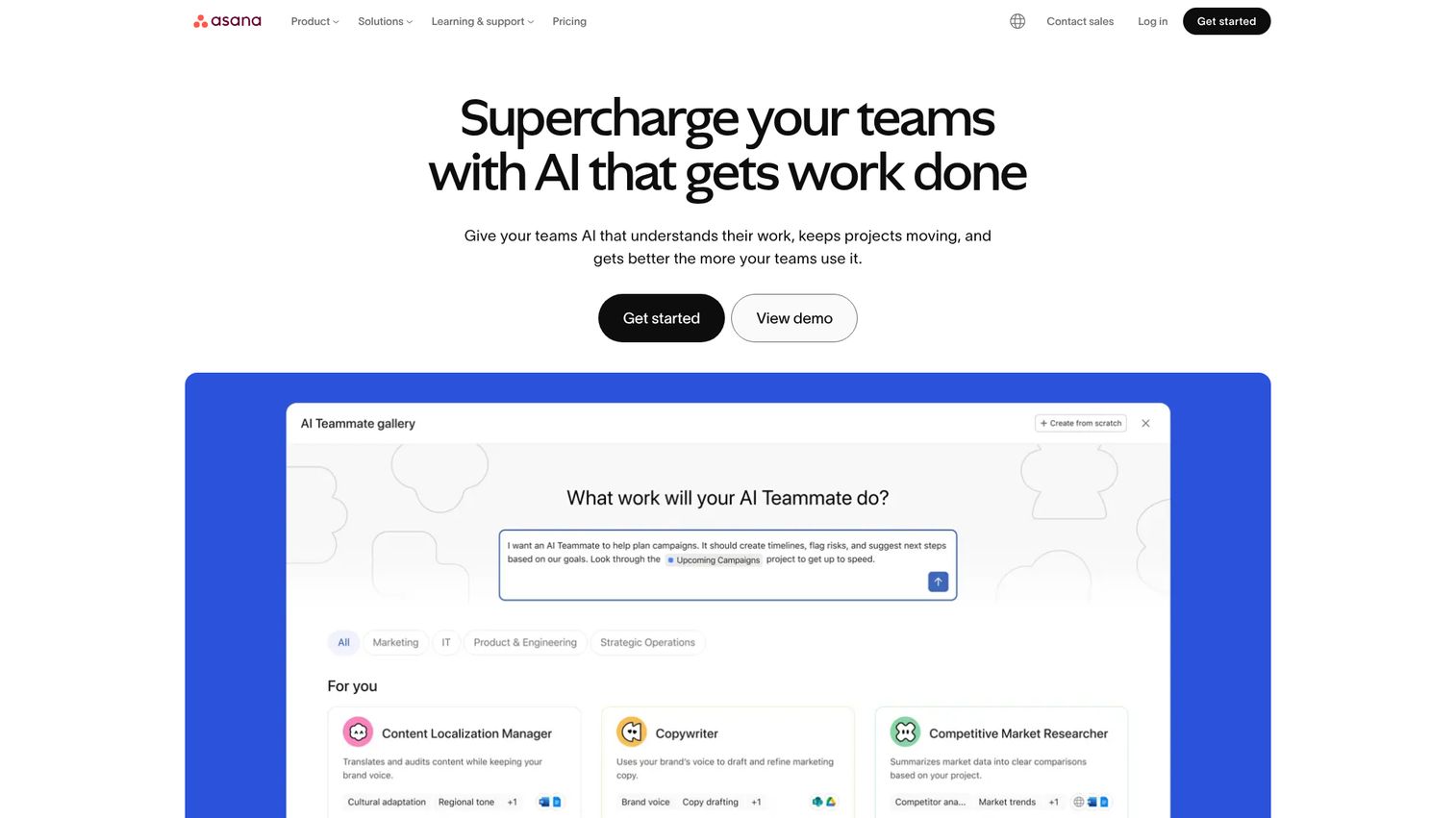 Asana homepage