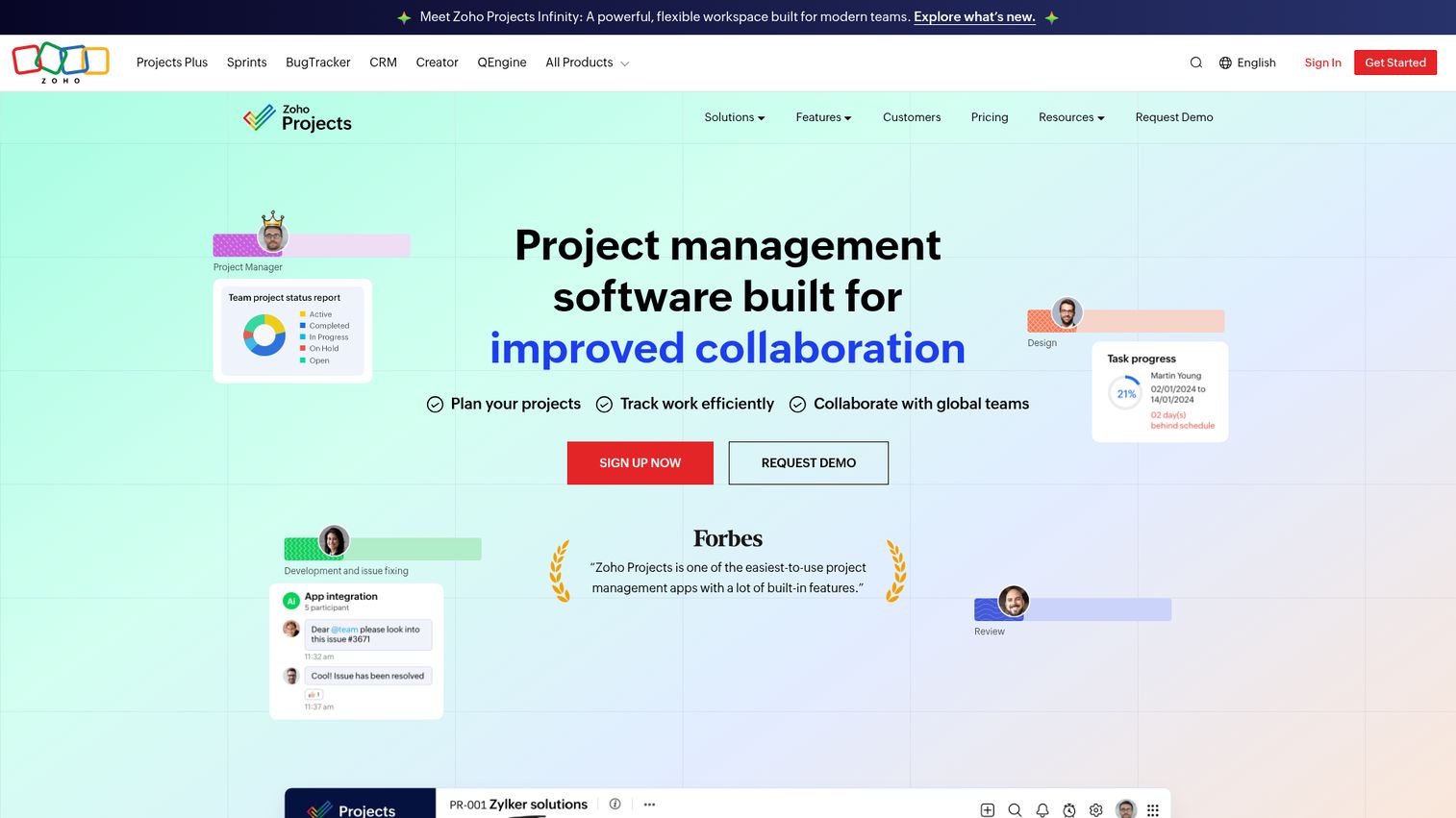 Zoho Projects homepage
