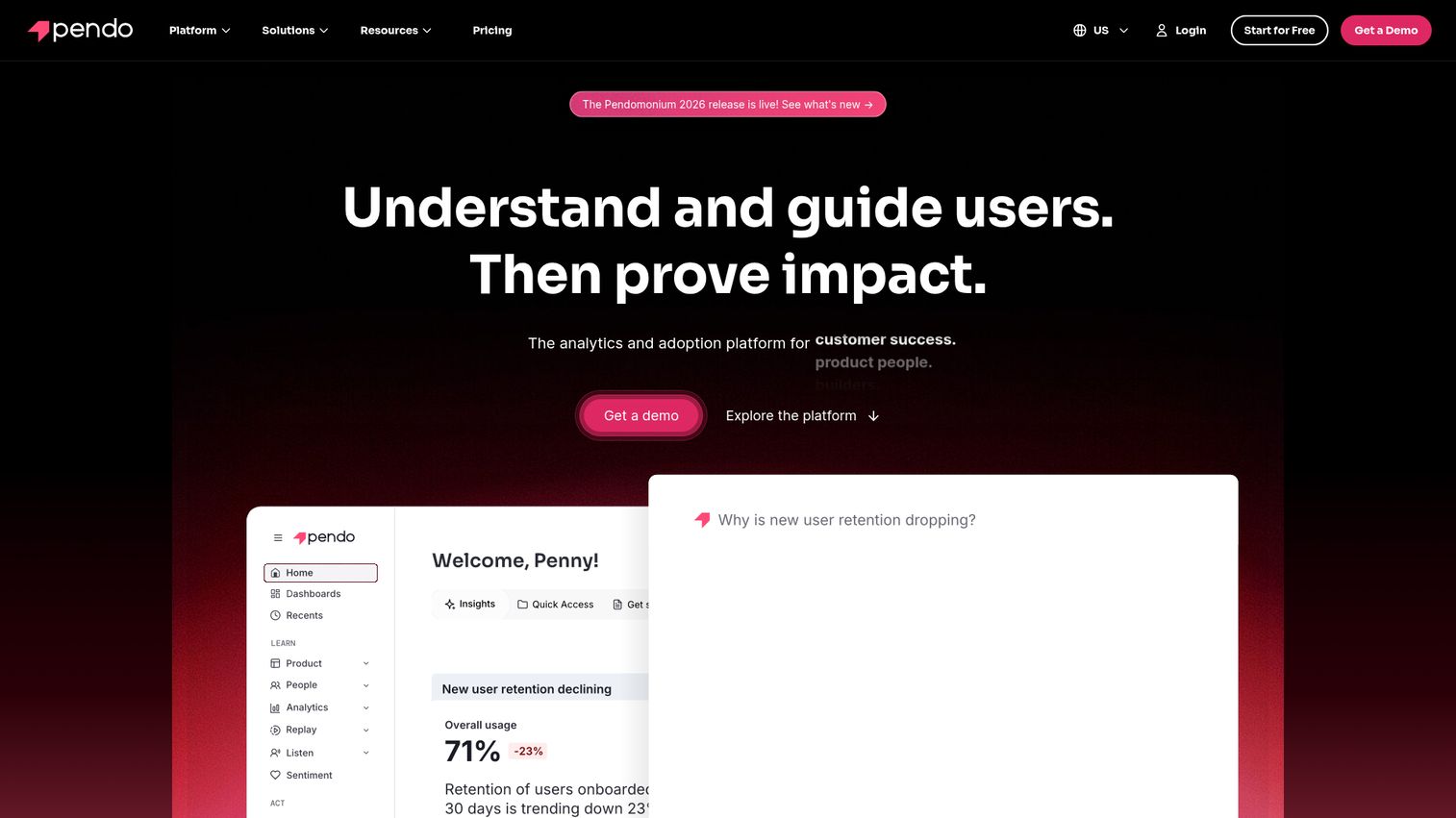 Pendo homepage