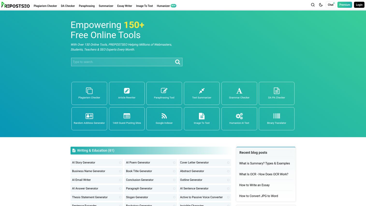 Prepostseo homepage