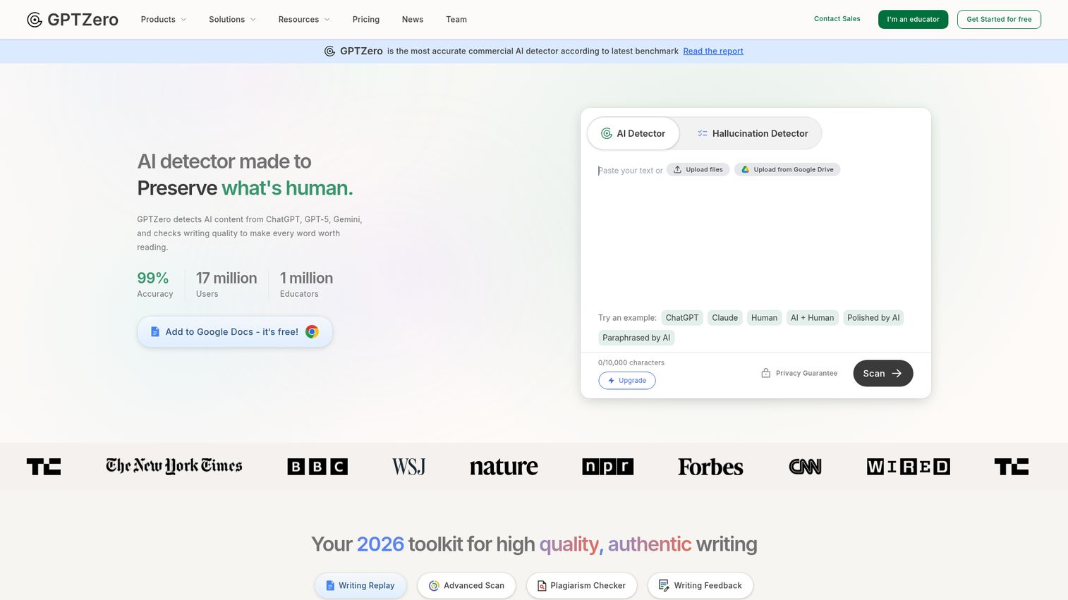 GPTZero homepage