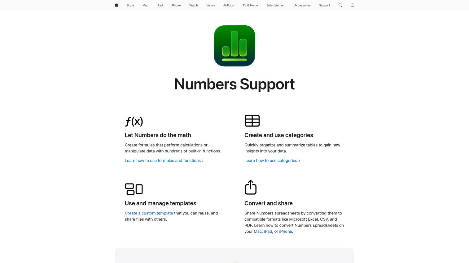 Apple Numbers homepage