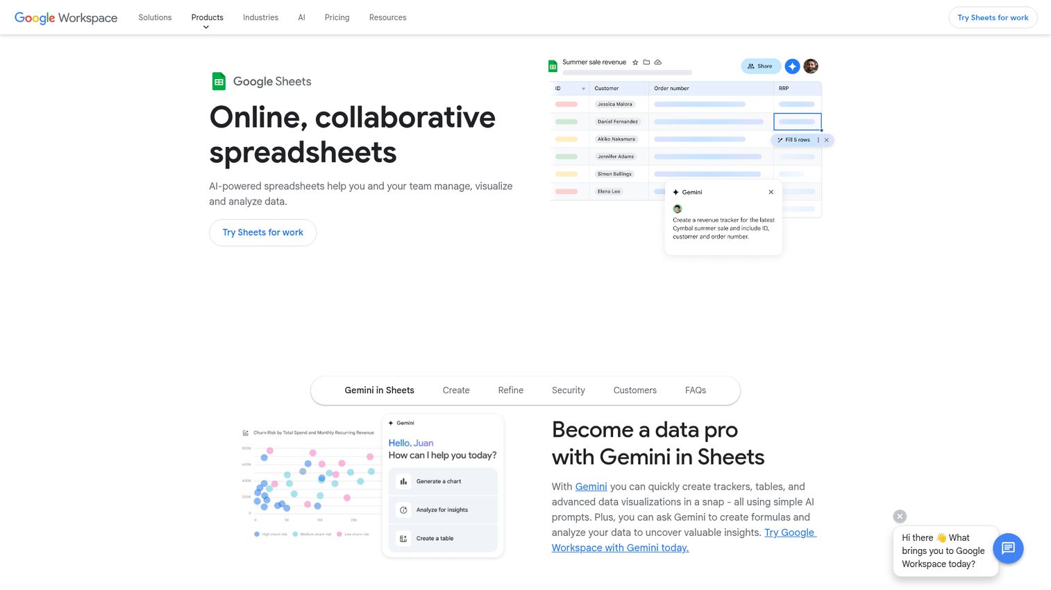 Google Sheets homepage