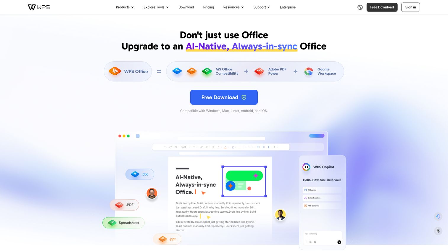 WPS Office Spreadsheets homepage