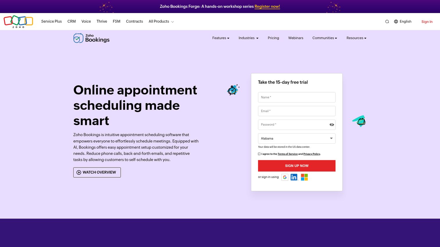 Zoho Bookings homepage