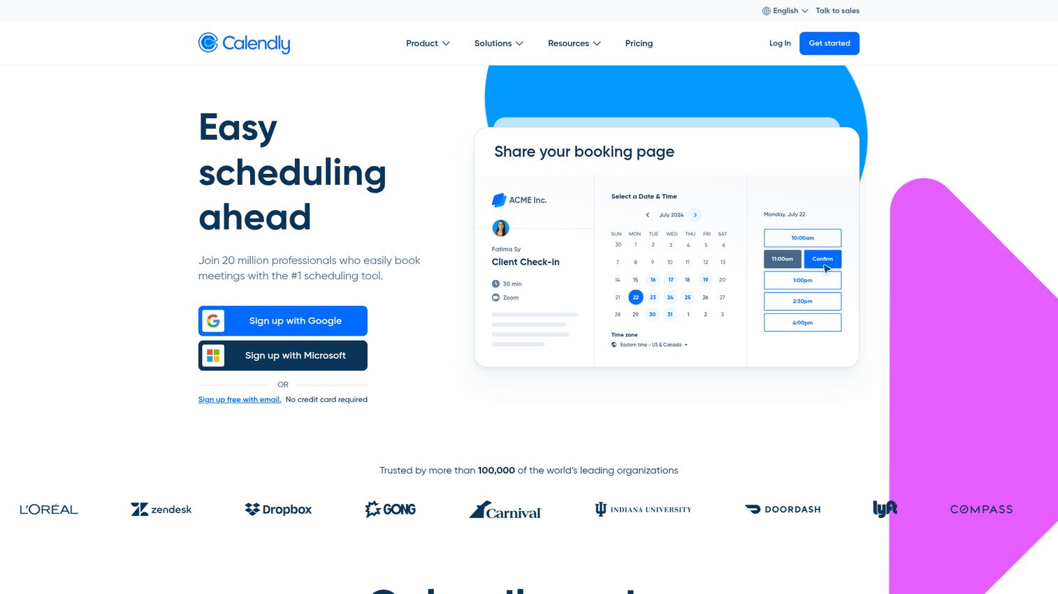 Calendly homepage