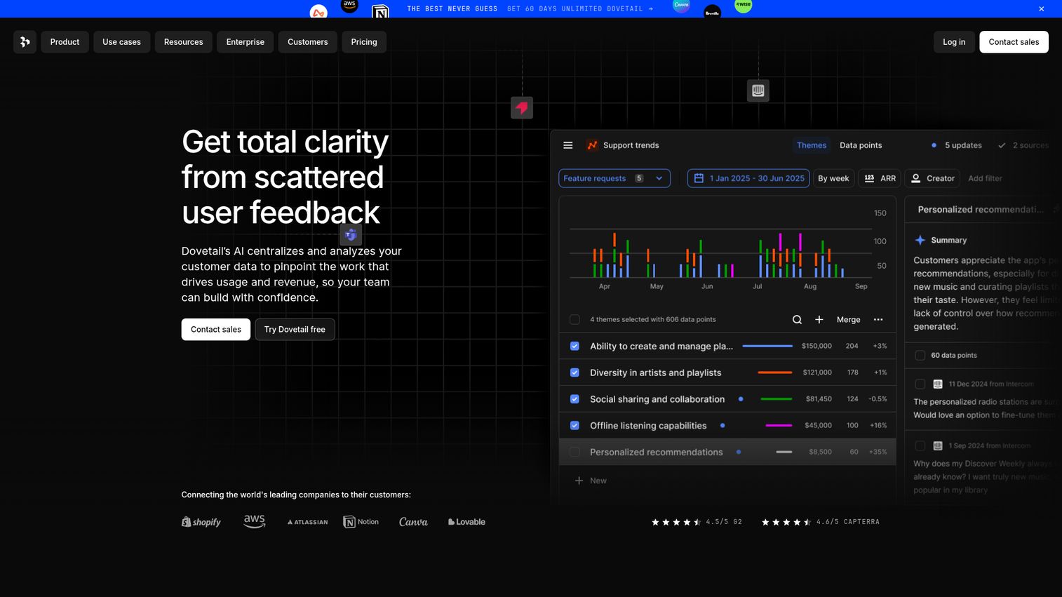 Dovetail homepage