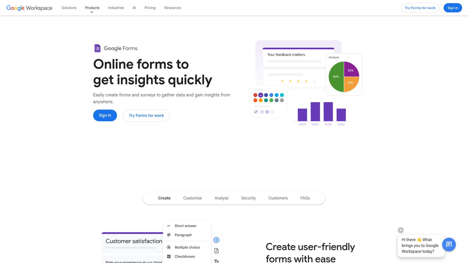 Google Forms homepage