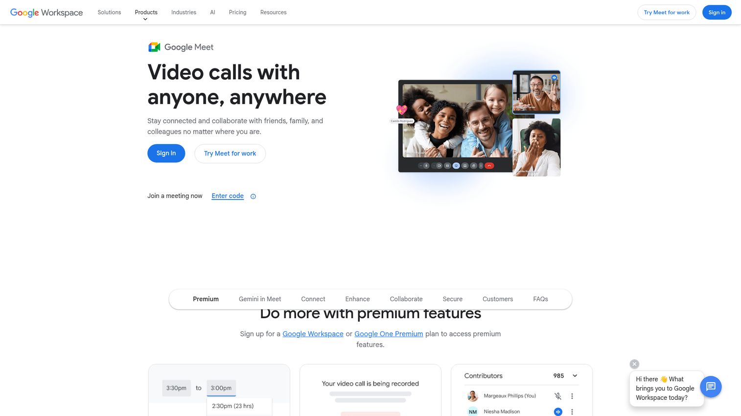 Google Meet homepage