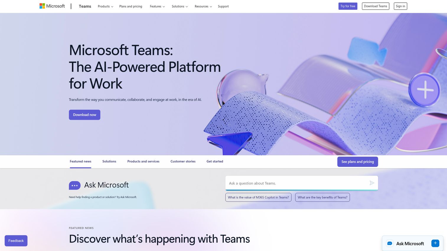 Microsoft Teams homepage