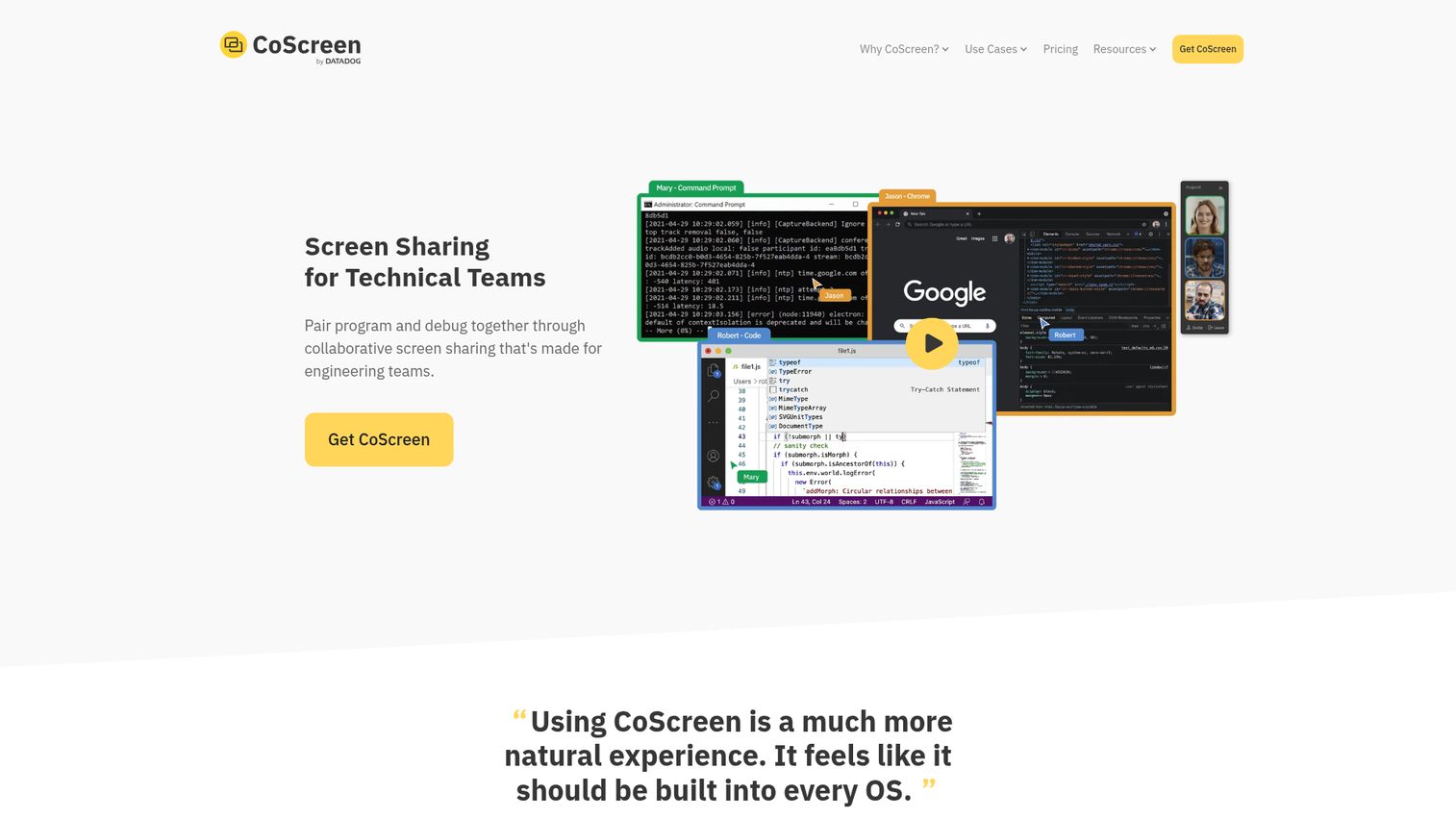 CoScreen homepage