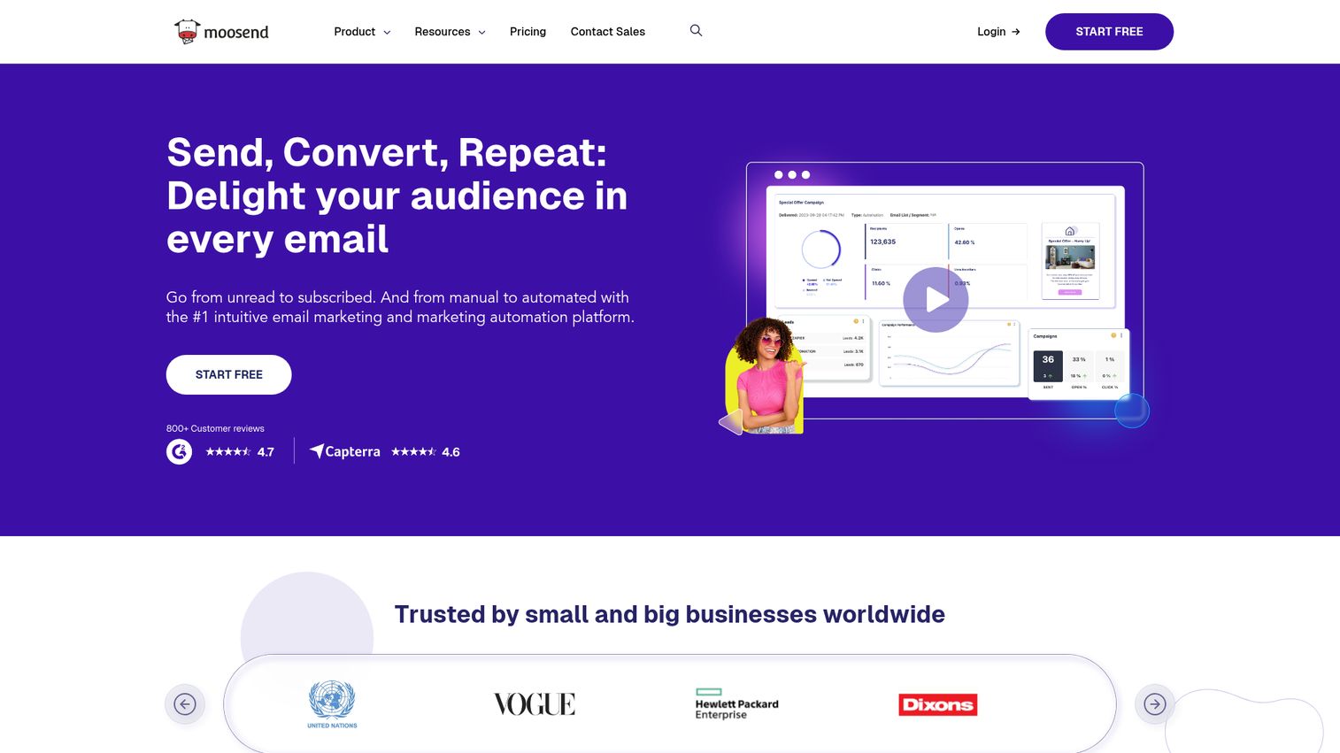 Moosend homepage