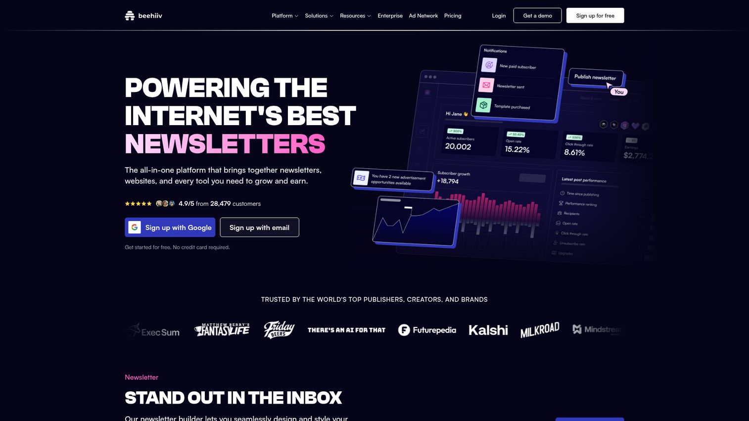 beehiiv homepage