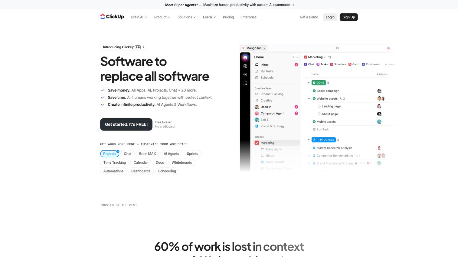 ClickUp homepage