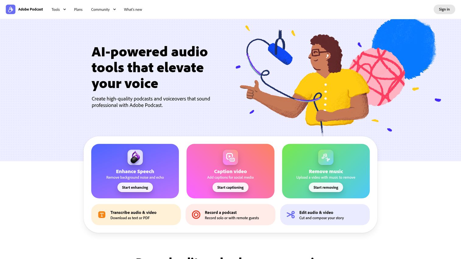 Adobe Podcast homepage