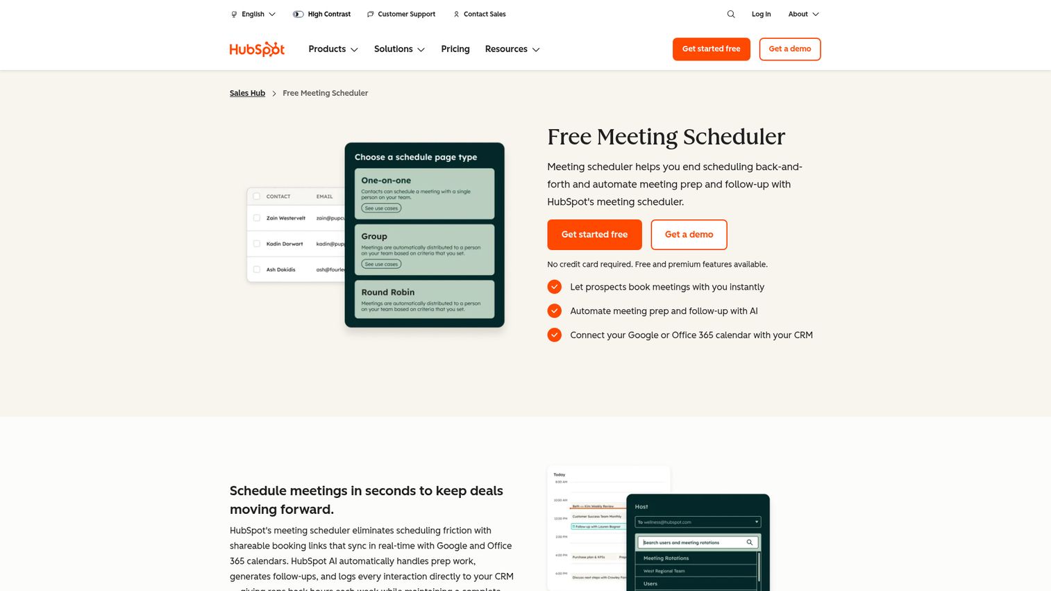 HubSpot Meetings homepage