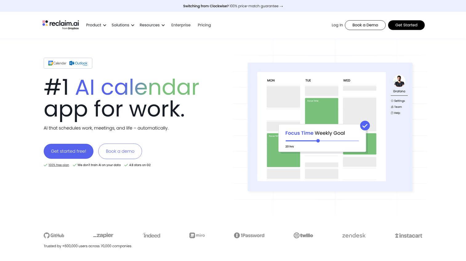 Reclaim.ai homepage