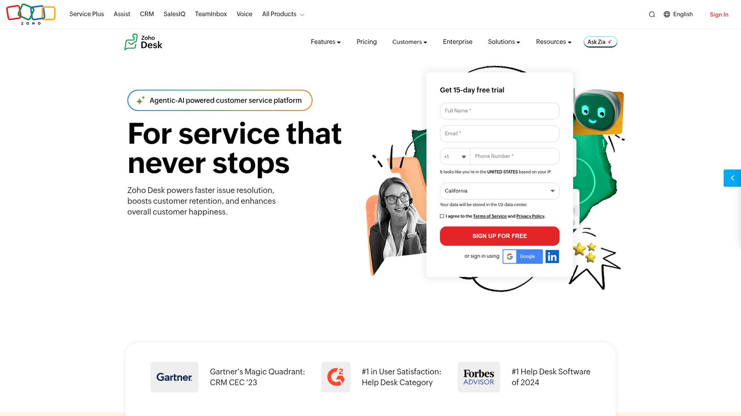 Zoho Desk homepage