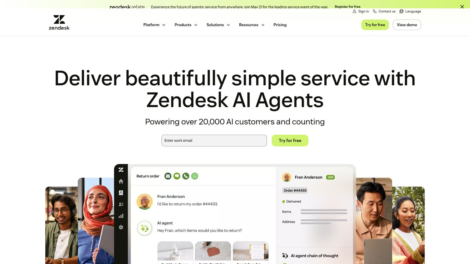 Zendesk homepage