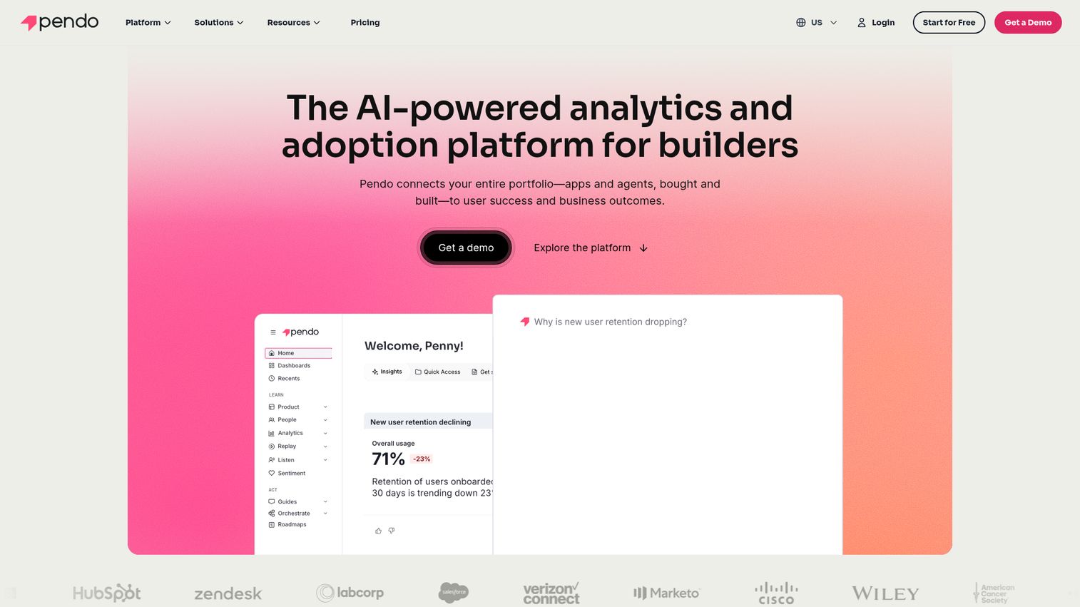 Pendo homepage