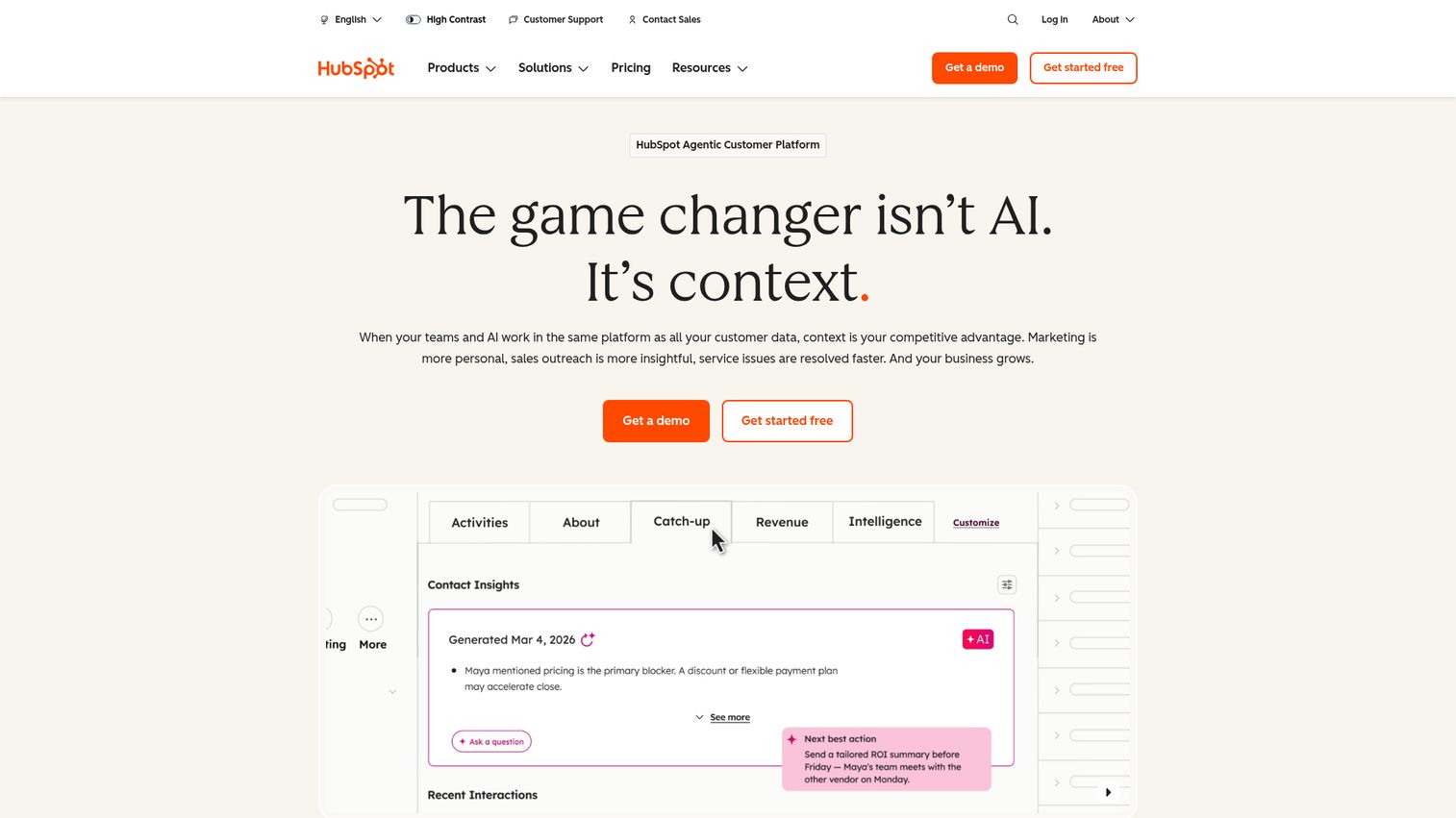 HubSpot homepage screenshot