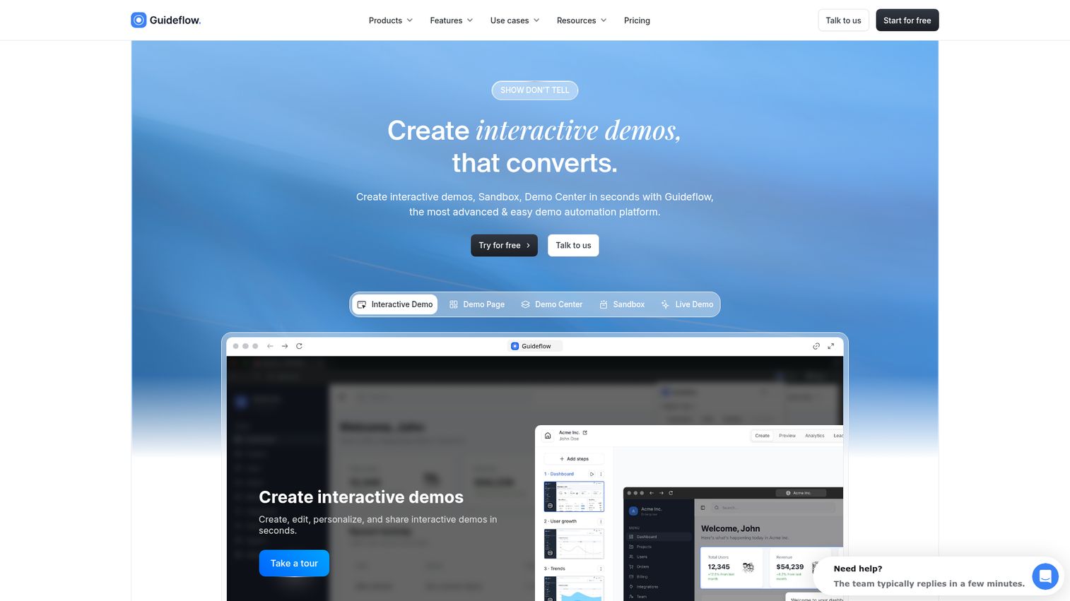 Guideflow product experience tool for interactive demos