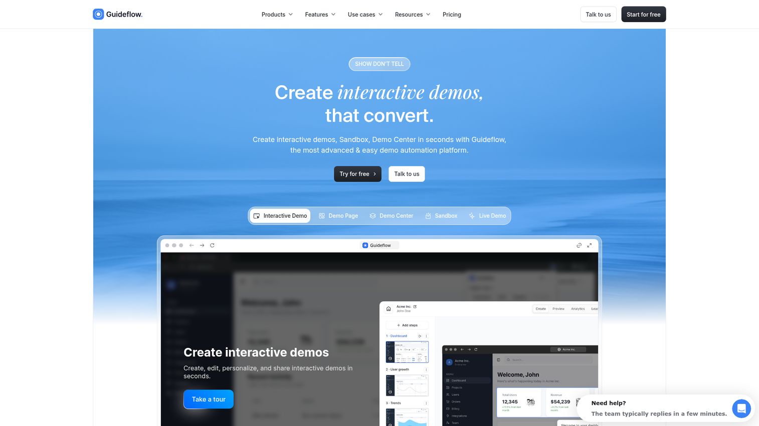 Guideflow interactive demo platform