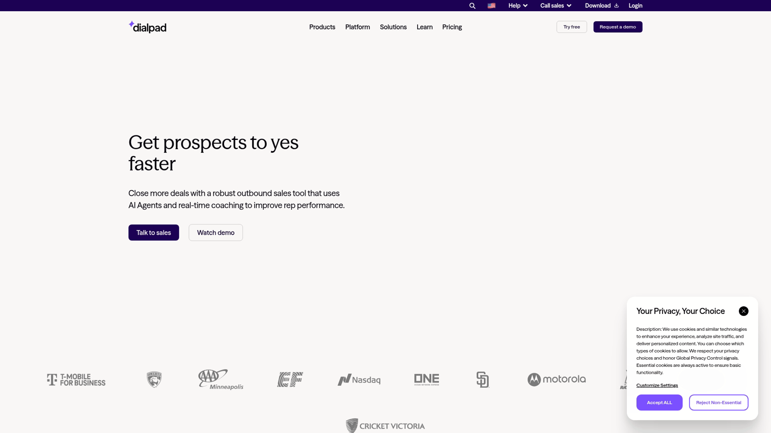 Dialpad Sell homepage screenshot