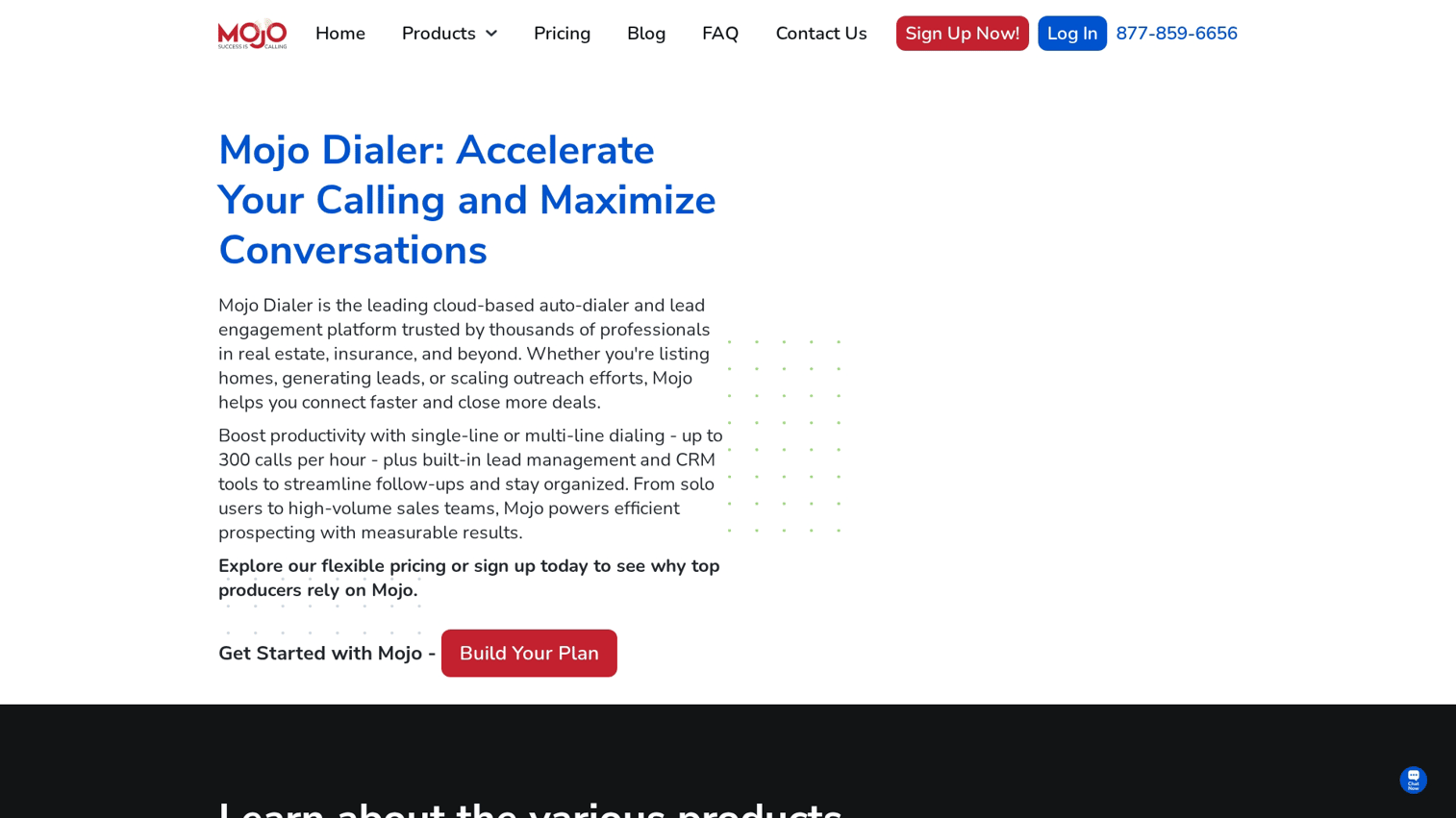 Mojo Dialer homepage screenshot