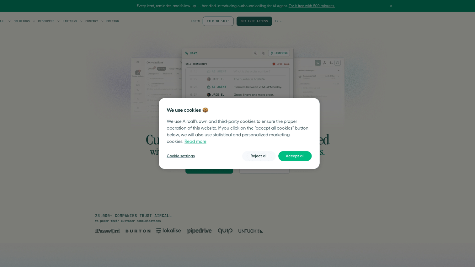 Aircall homepage screenshot