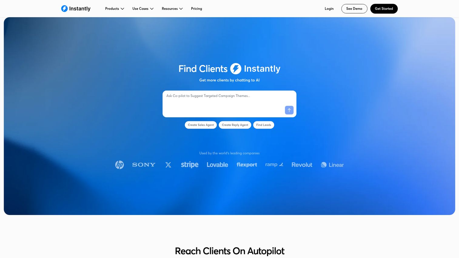 Instantly homepage
