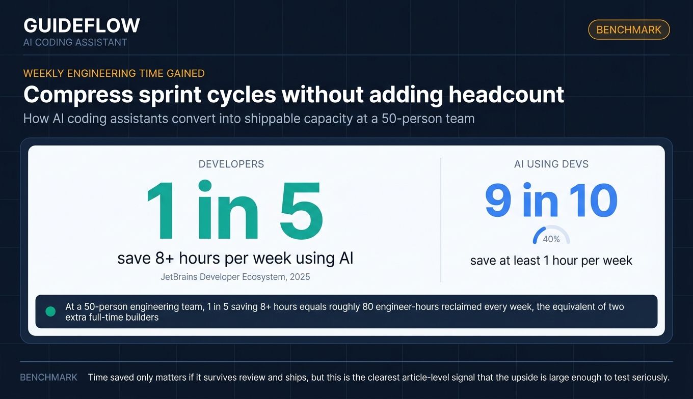AI coding assistant productivity infographic showing weekly engineering time gained and developer hours saved benchmark