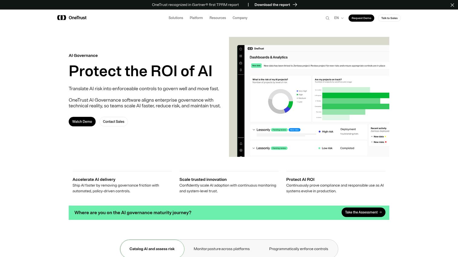 OneTrust AI Governance homepage
