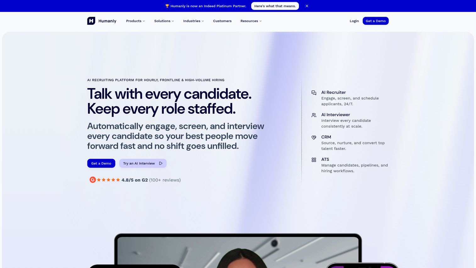 Humanly AI recruiting platform