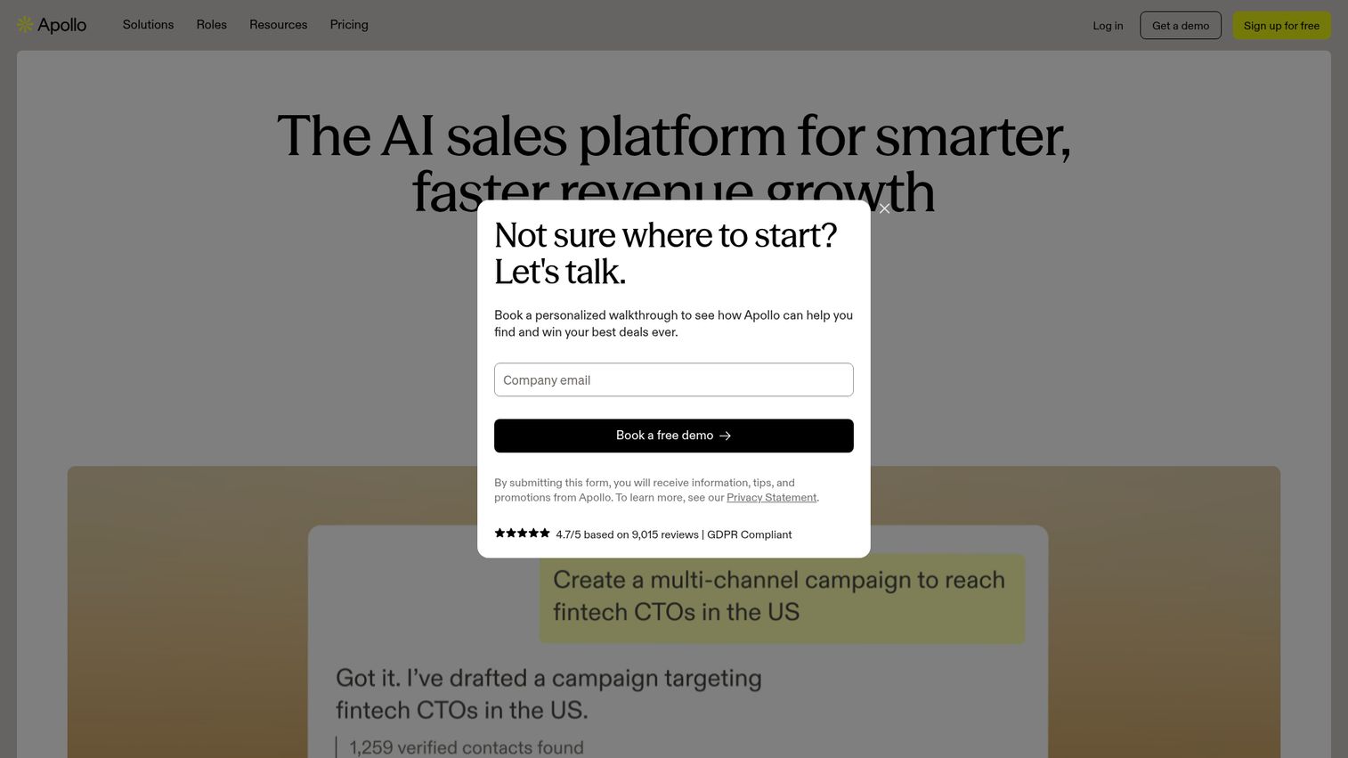 Apollo.io homepage