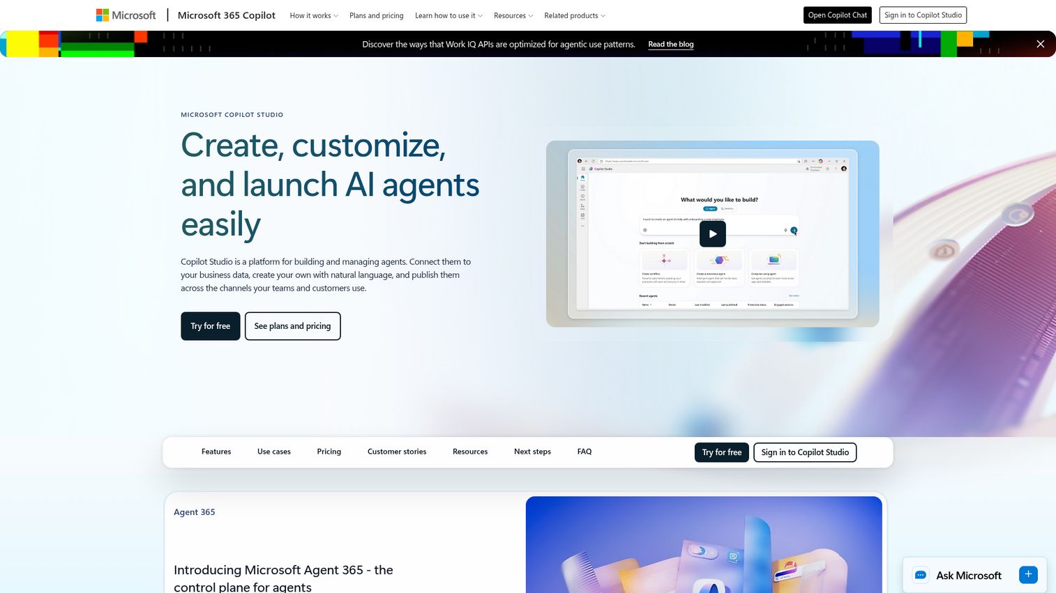 Microsoft Copilot Studio homepage