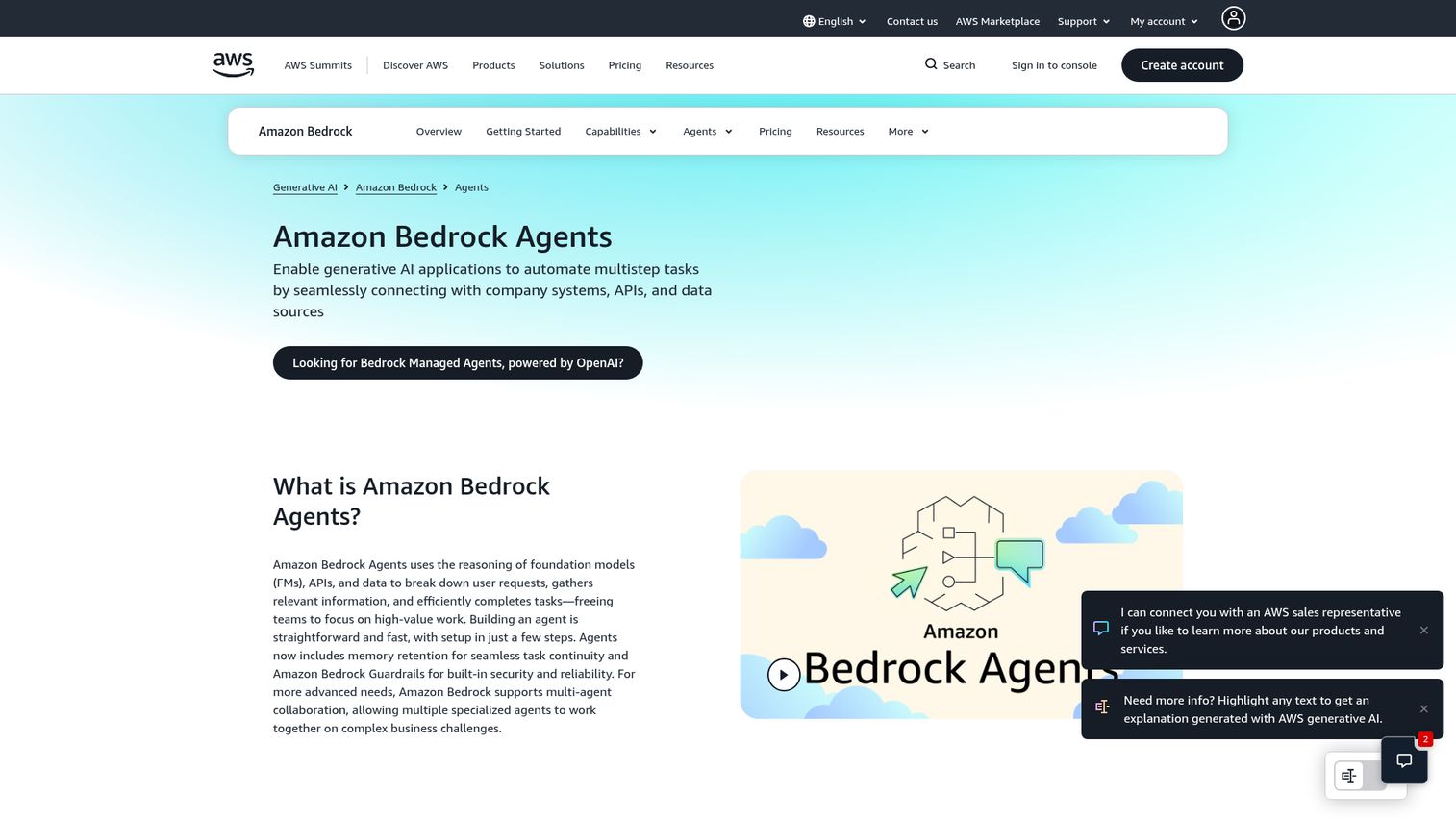 AWS Bedrock Agents homepage