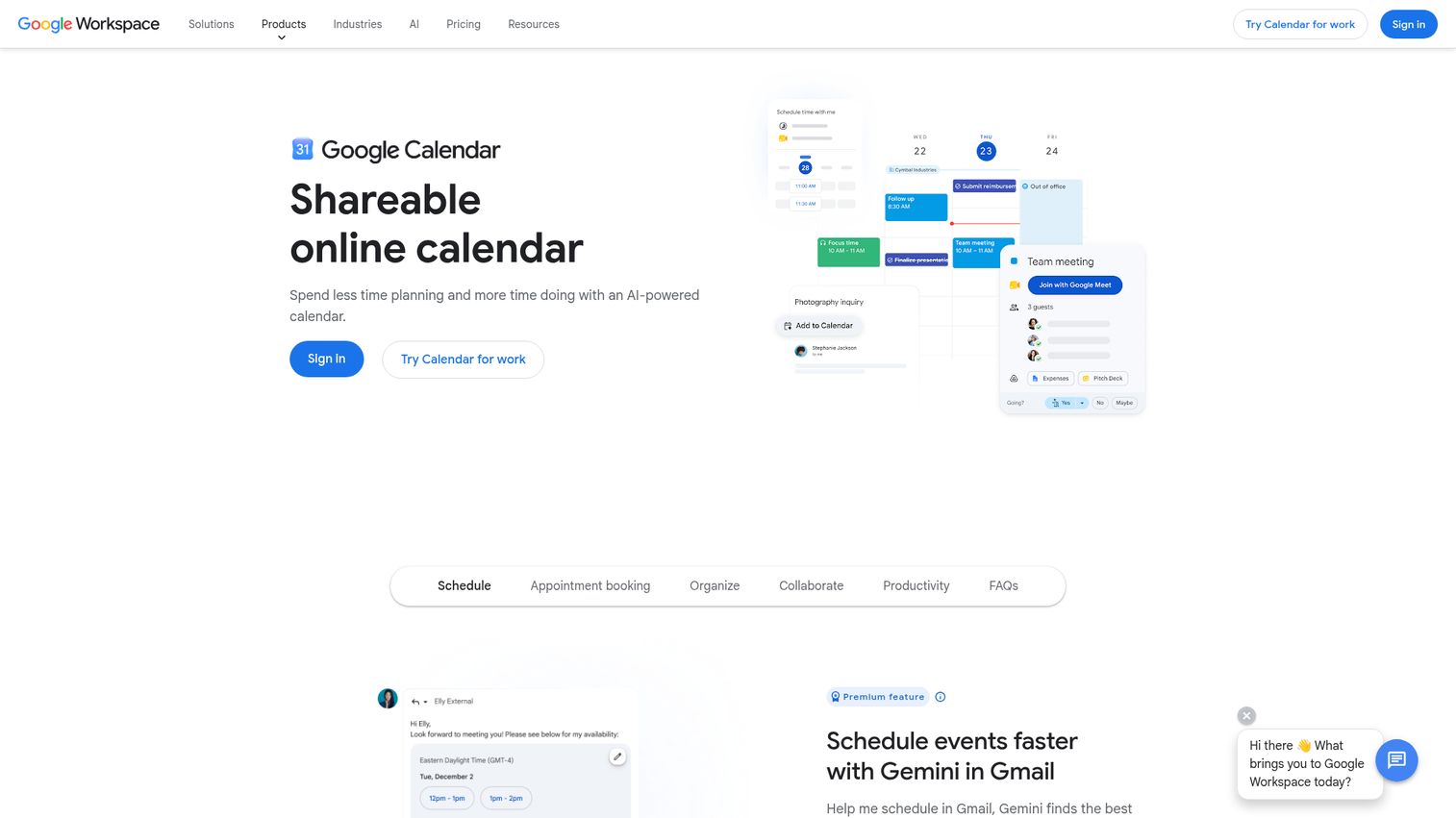 Google Calendar shared scheduling and appointment booking interface