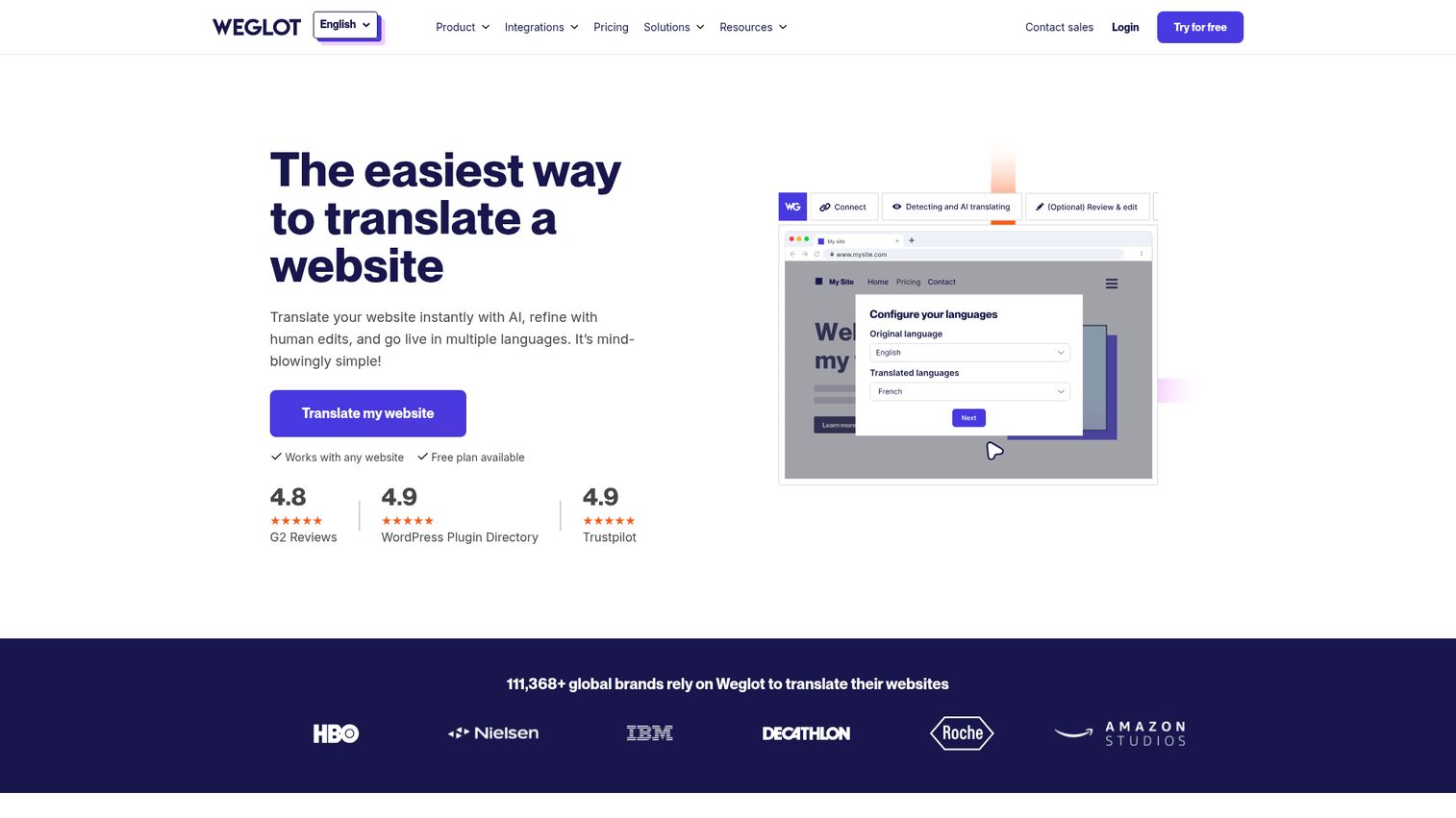 Weglot website translation homepage