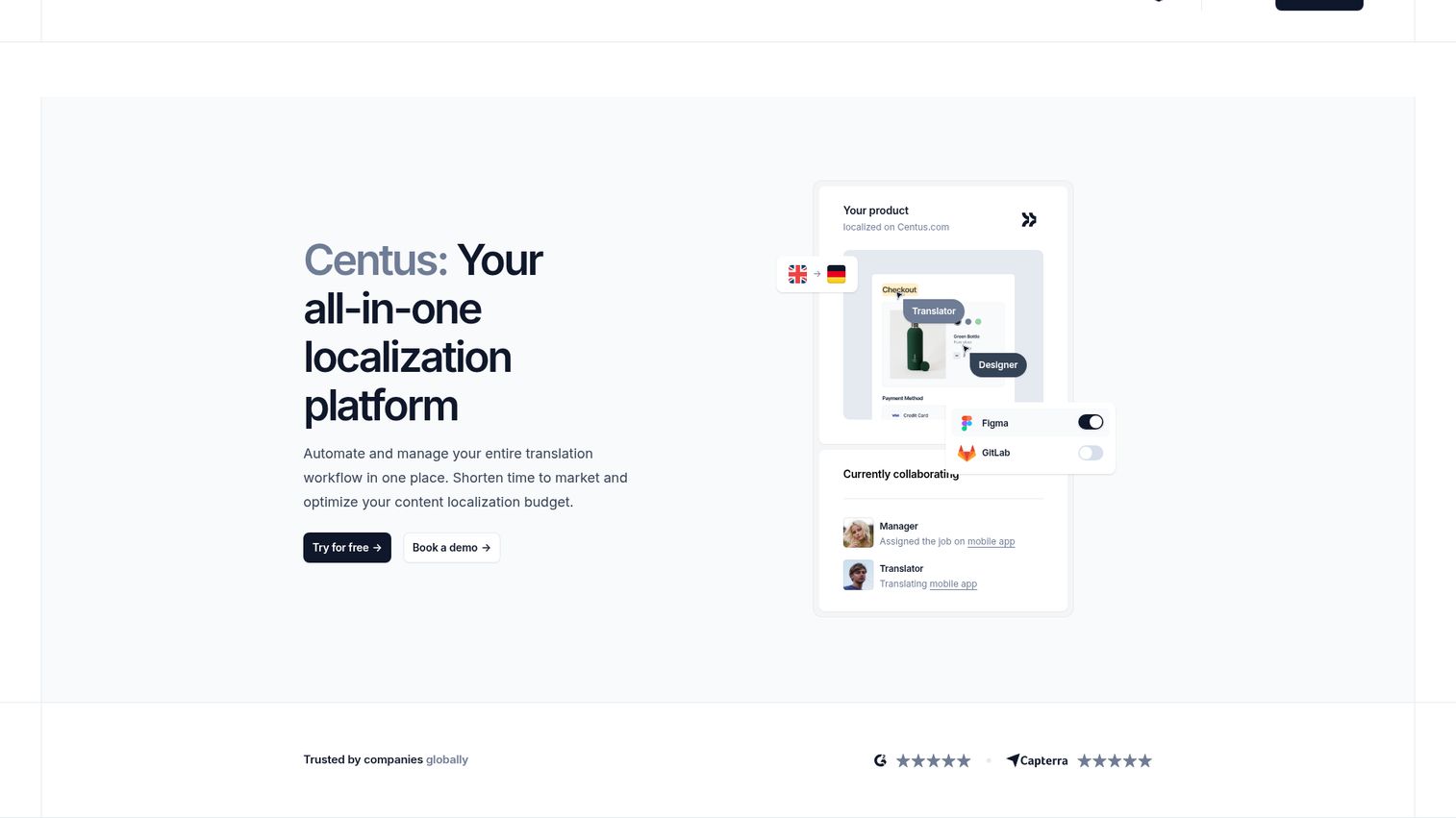 Centus localization management platform homepage