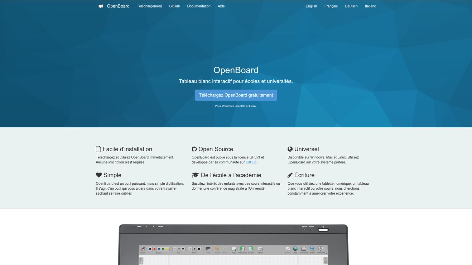 OpenBoard whiteboard software interface