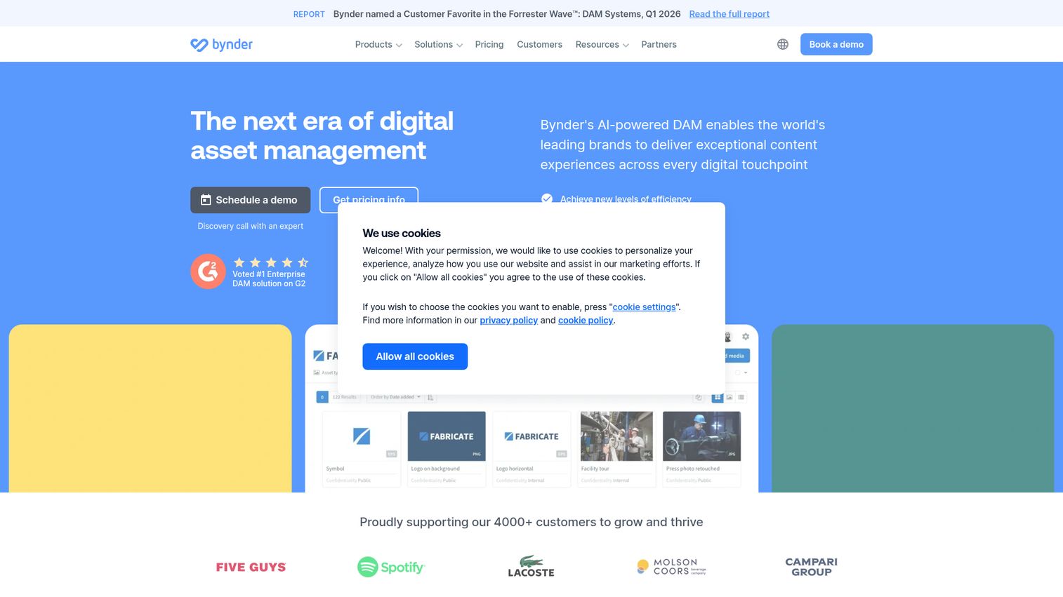 Bynder digital asset management platform homepage